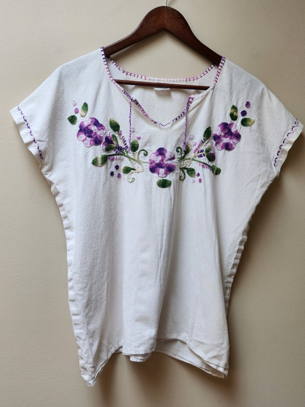 Vintage handmade floral white blouse / l/xl